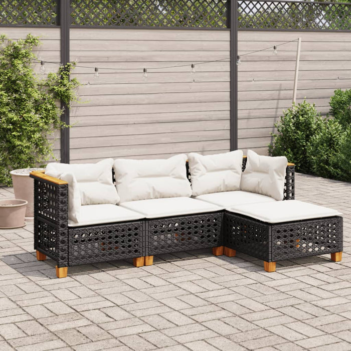 Set mobilier de grădină cu perne, 4 piese, negru, poliratan - WALTI WALTI
