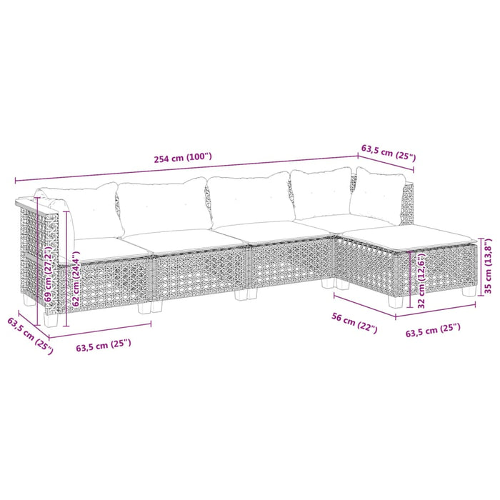 Set mobilier de grădină cu perne, 5 piese, negru, poliratan - WALTI WALTI