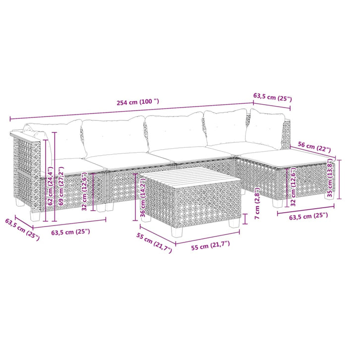 Set mobilier de grădină cu perne, 6 piese, negru, poliratan - WALTI WALTI