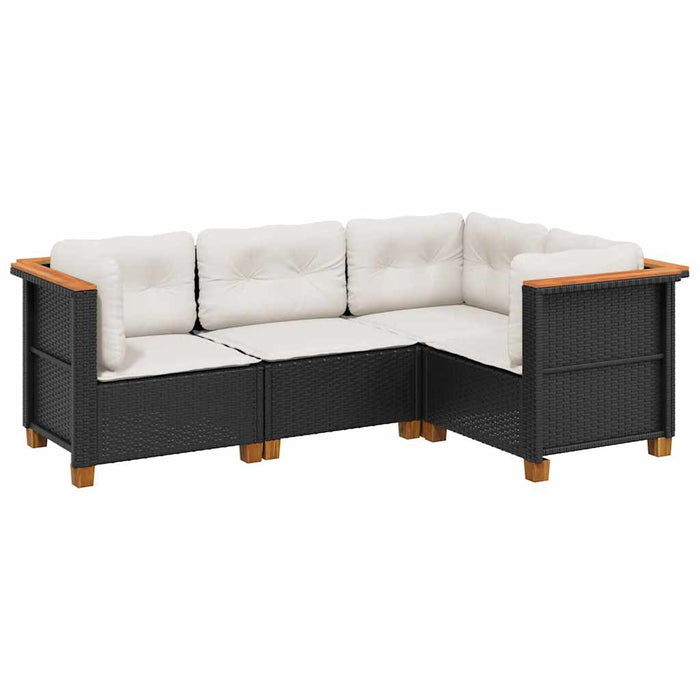 Set mobilier de grădină cu perne, 4 piese, negru, poliratan - WALTI WALTI