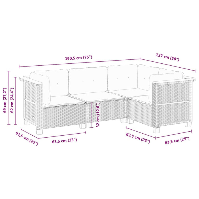 Set mobilier de grădină cu perne, 4 piese, negru, poliratan - WALTI WALTI