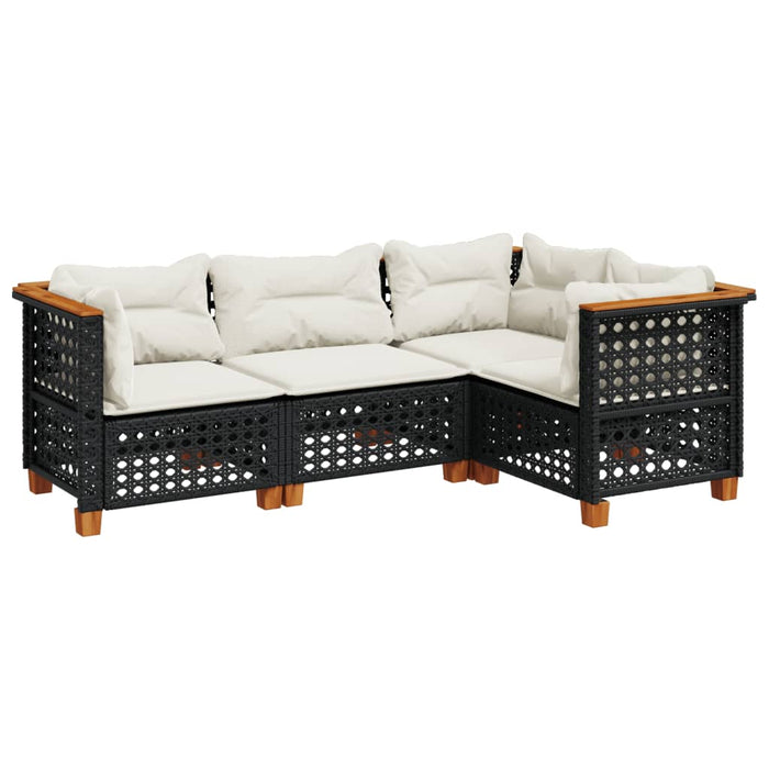 Set mobilier de grădină cu perne, 4 piese, negru, poliratan - WALTI WALTI