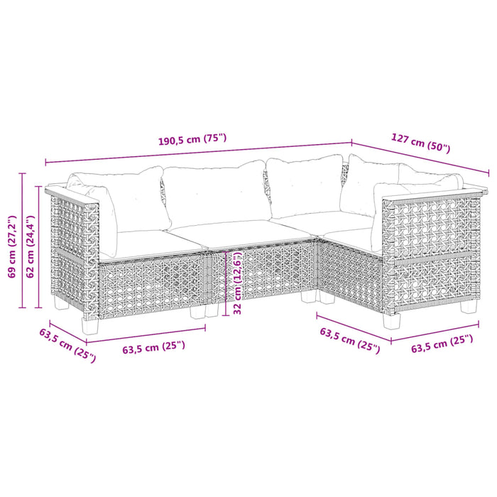Set mobilier de grădină cu perne, 4 piese, negru, poliratan - WALTI WALTI