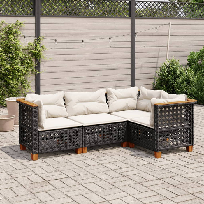Set mobilier de grădină cu perne, 4 piese, negru, poliratan - WALTI WALTI