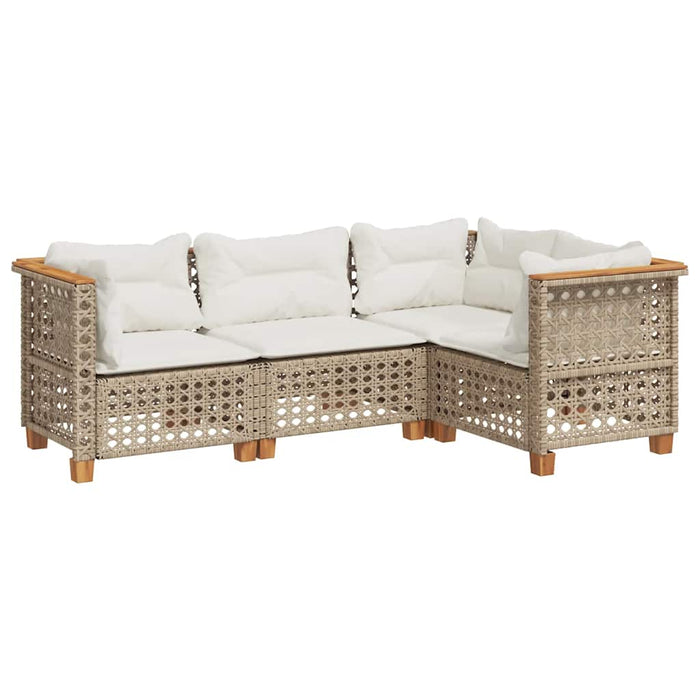 Set canapele de grădină, 4 piese, cu perne, bej, poliratan WALTI