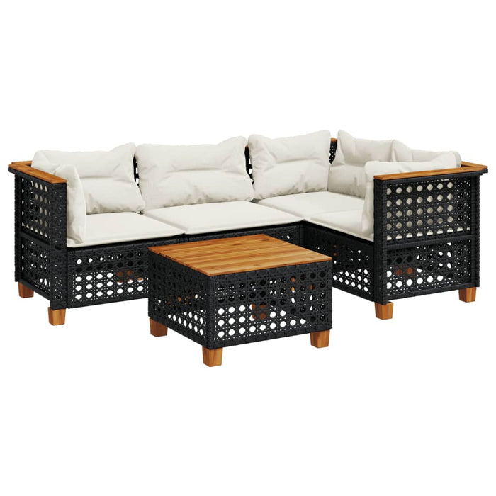 Set mobilier de grădină cu perne, 5 piese, negru, poliratan - WALTI WALTI