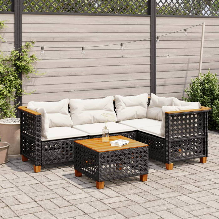 Set mobilier de grădină cu perne, 5 piese, negru, poliratan - WALTI WALTI