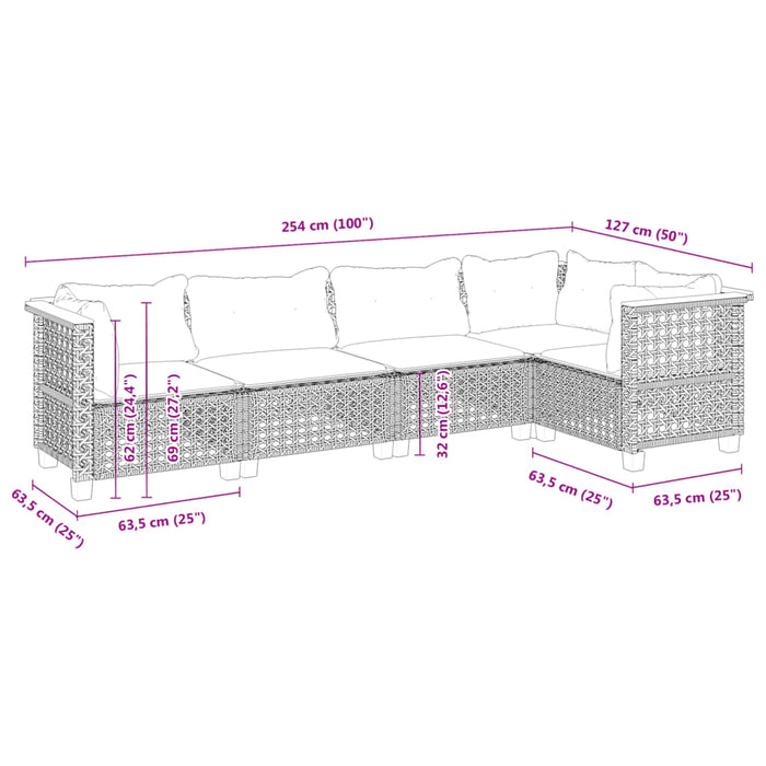 Set mobilier de grădină cu perne, 5 piese, negru, poliratan - WALTI WALTI