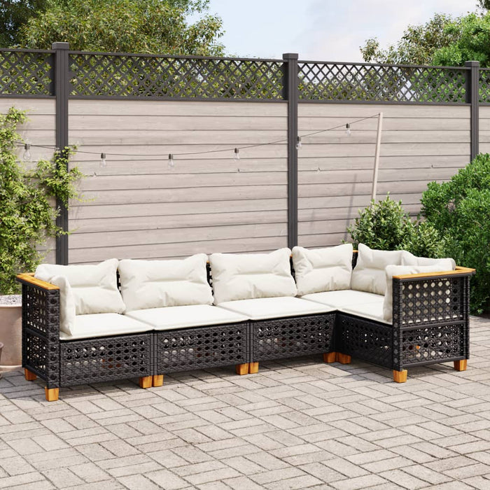 Set mobilier de grădină cu perne, 5 piese, negru, poliratan - WALTI WALTI