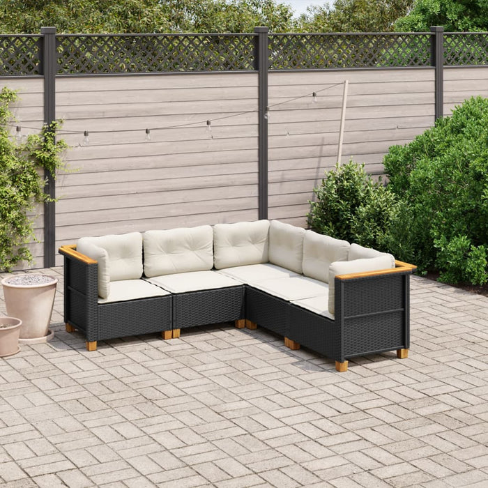 Set mobilier de grădină cu perne, 5 piese, negru, poliratan - WALTI WALTI