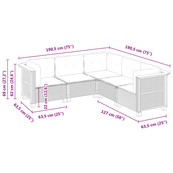 Set canapele de grădină cu perne, 5 piese, bej, poliratan WALTI