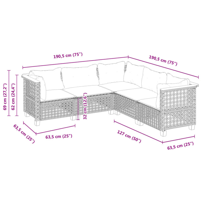 Set mobilier de grădină cu perne, 5 piese, negru, poliratan - WALTI WALTI