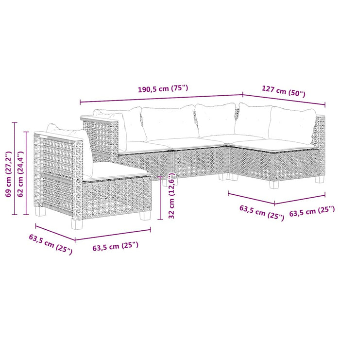 Set canapele de grădină cu perne, 5 piese, bej, poliratan - WALTI WALTI