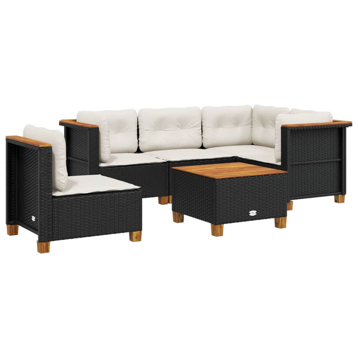 Set mobilier de grădină cu perne, 6 piese, negru, poliratan WALTI