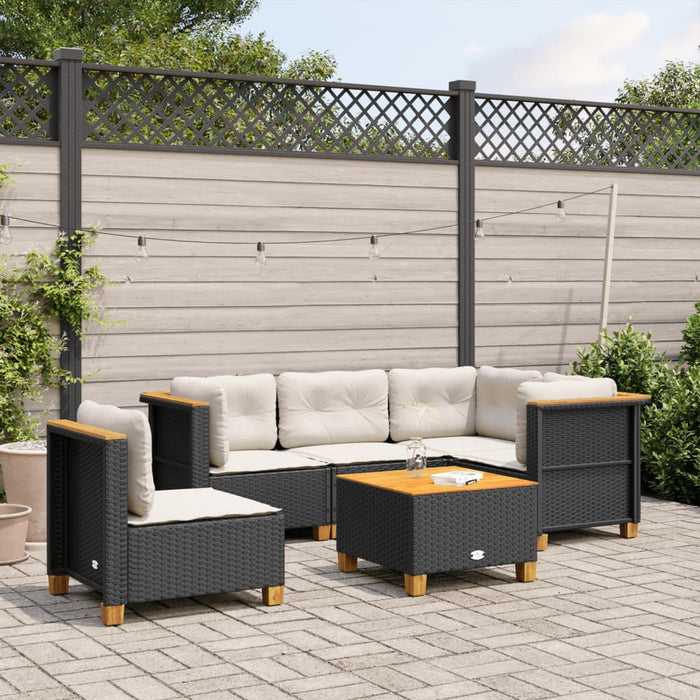 Set mobilier de grădină cu perne, 6 piese, negru, poliratan WALTI