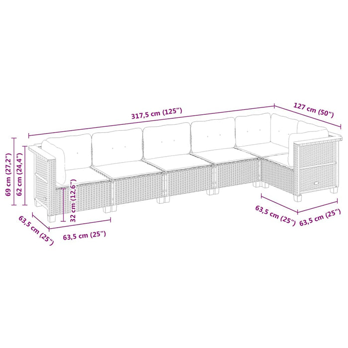 Set mobilier de grădină cu perne, 6 piese, negru, poliratan - WALTI WALTI