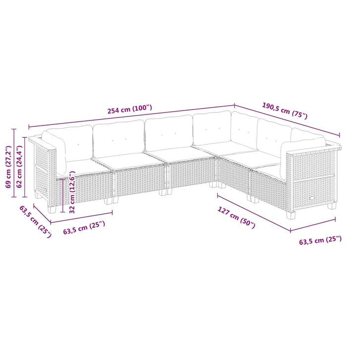 Set mobilier de grădină cu perne, 6 piese, negru, poliratan - WALTI WALTI