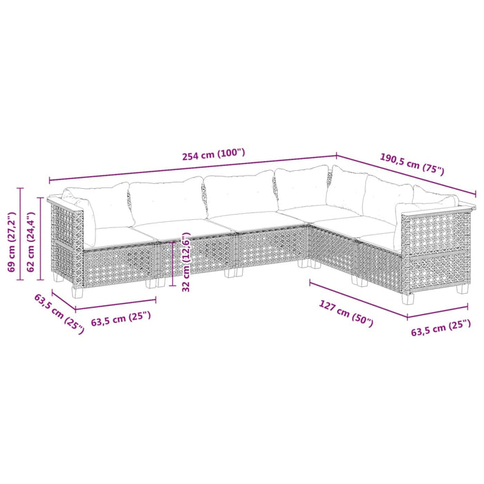 Set mobilier de grădină cu perne, 6 piese, negru, poliratan - WALTI WALTI