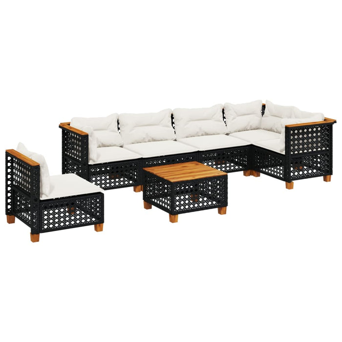 Set canapele de grădină cu perne, 7 piese, negru, poliratan WALTI