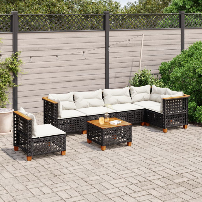 Set canapele de grădină cu perne, 7 piese, negru, poliratan WALTI