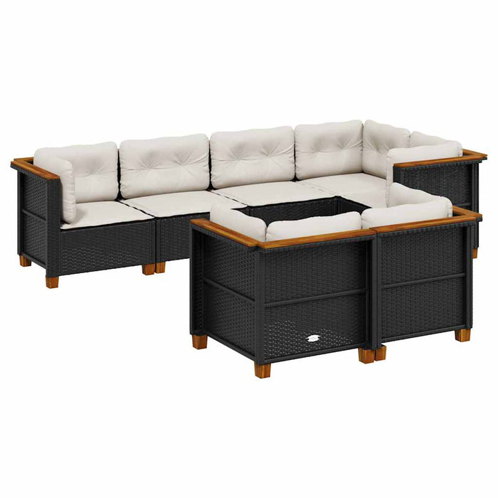 Set canapele de grădină cu perne, 7 piese, negru, poliratan - WALTI WALTI