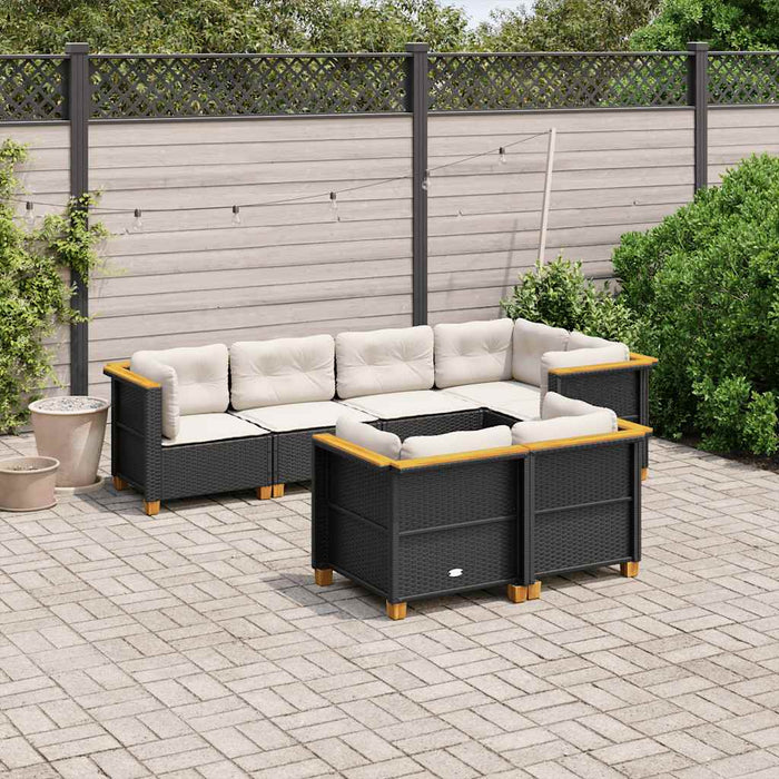 Set canapele de grădină cu perne, 7 piese, negru, poliratan - WALTI WALTI