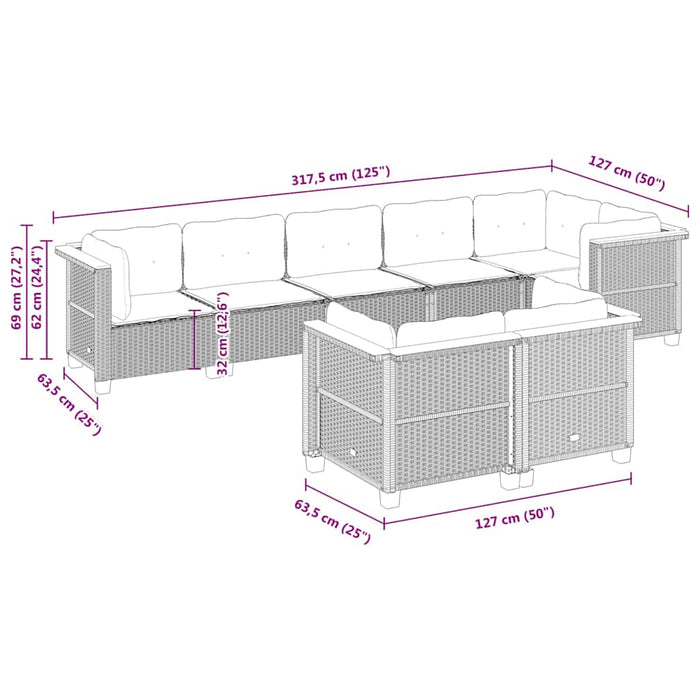 Set mobilier de grădină cu perne, 8 piese, negru, poliratan - WALTI WALTI