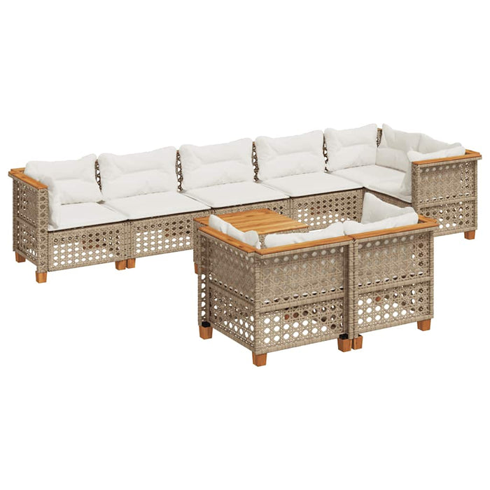 Set canapele de grădină, 9 piese, cu perne, bej, poliratan WALTI