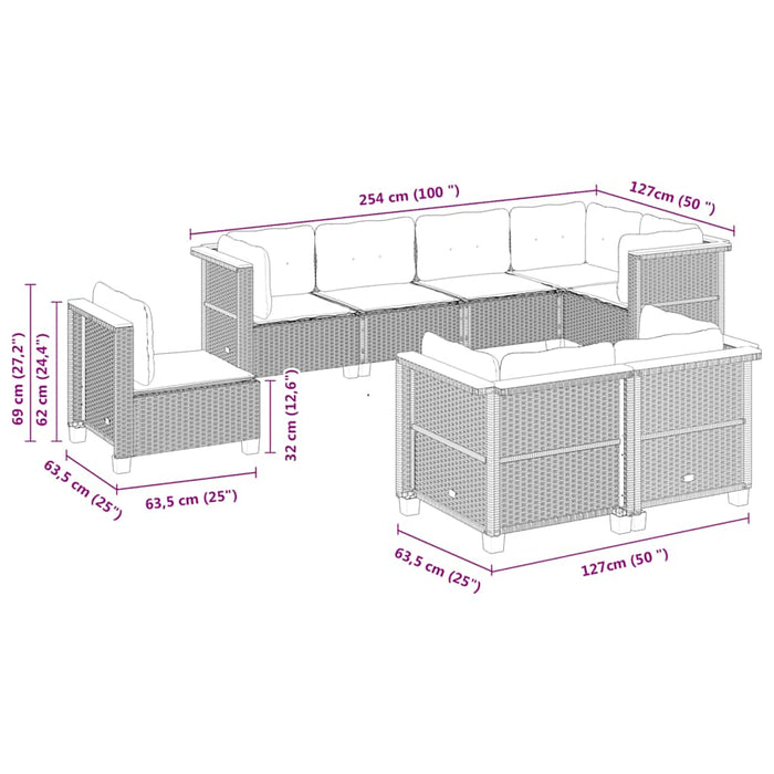 Set mobilier de grădină cu perne, 8 piese, negru, poliratan - WALTI WALTI