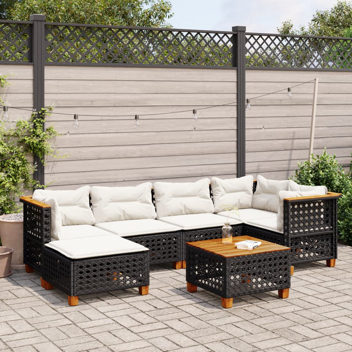 Set canapele de grădină cu perne, 7 piese, negru, poliratan - WALTI WALTI