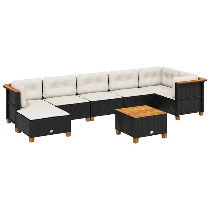 Set mobilier de grădină cu perne, 8 piese, negru, poliratan WALTI