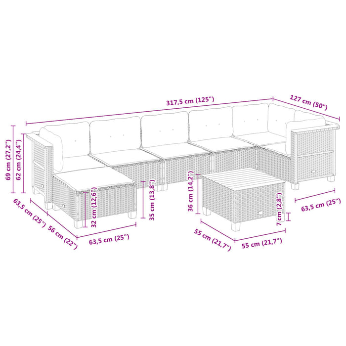 Set mobilier de grădină cu perne, 8 piese, negru, poliratan WALTI