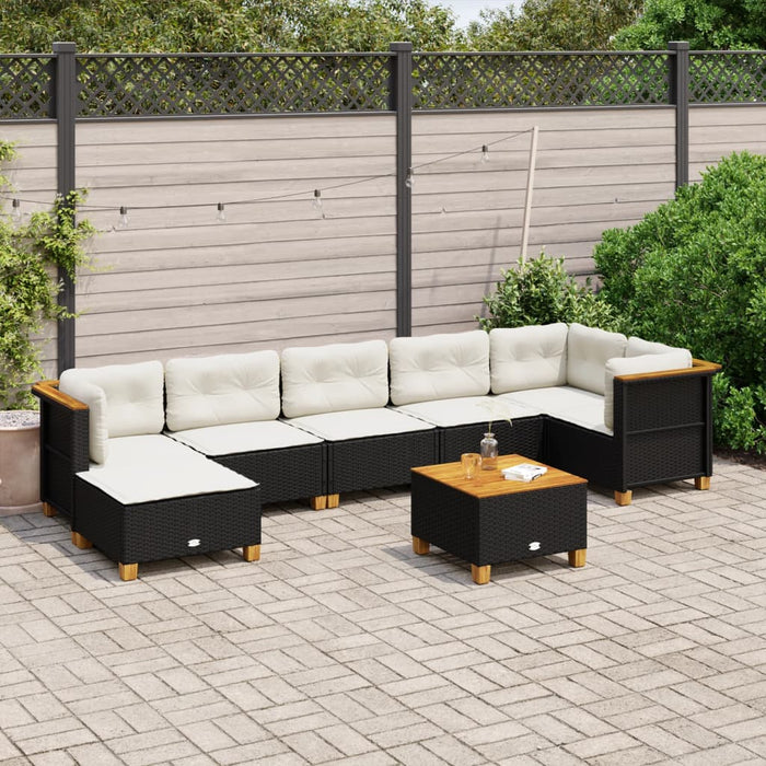 Set mobilier de grădină cu perne, 8 piese, negru, poliratan WALTI