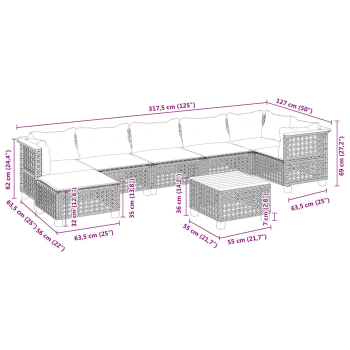 Set mobilier de grădină cu perne, 8 piese, negru, poliratan - WALTI WALTI