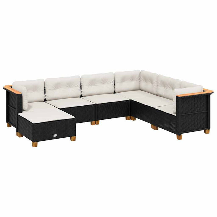 Set canapele de grădină cu perne, 7 piese, negru, poliratan WALTI