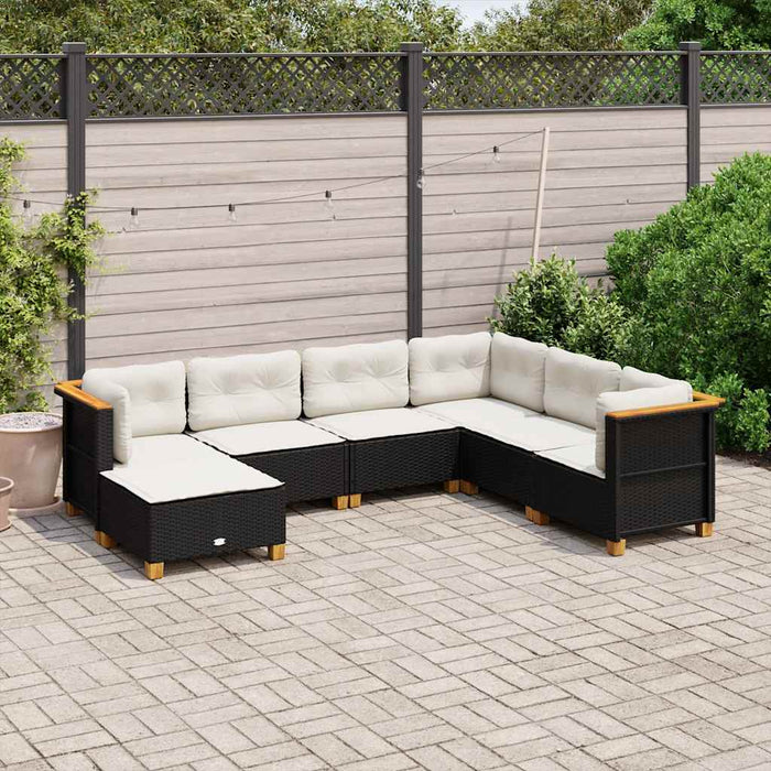 Set canapele de grădină cu perne, 7 piese, negru, poliratan WALTI
