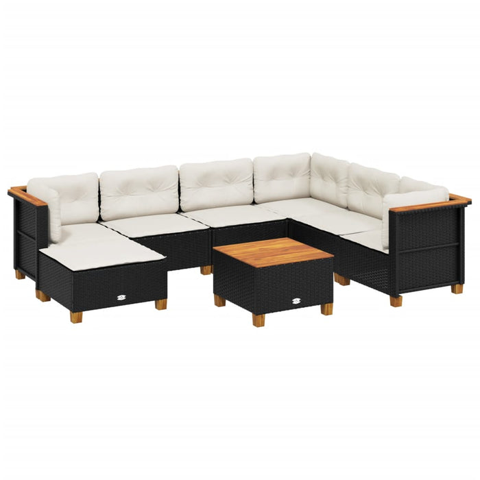 Set mobilier de grădină cu perne, 8 piese, negru, poliratan - WALTI WALTI