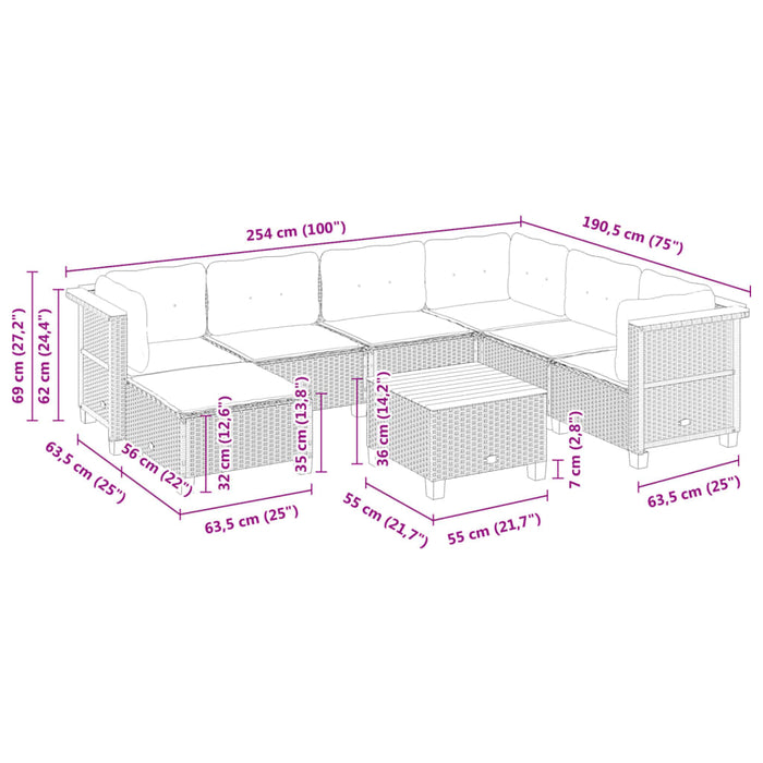 Set mobilier de grădină cu perne, 8 piese, negru, poliratan - WALTI WALTI