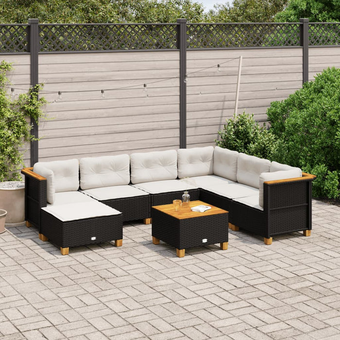 Set mobilier de grădină cu perne, 8 piese, negru, poliratan - WALTI WALTI