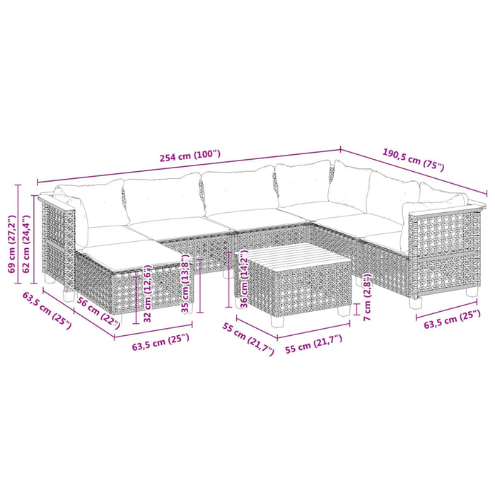 Set mobilier de grădină cu perne, 8 piese, negru, poliratan - WALTI WALTI