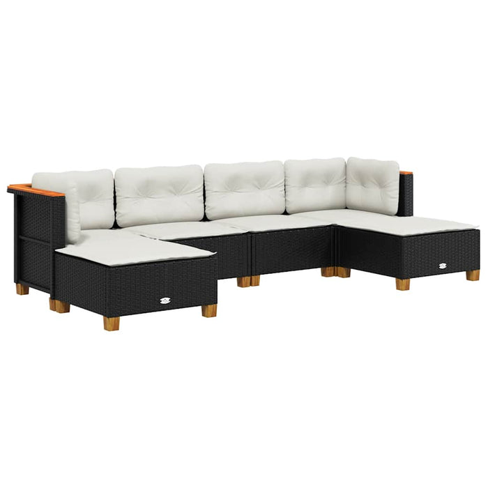 Set mobilier de grădină cu perne, 6 piese, negru, poliratan WALTI