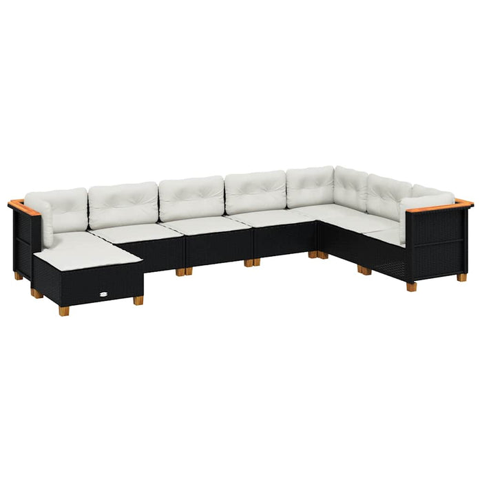 Set mobilier de grădină cu perne, 8 piese, negru, poliratan WALTI