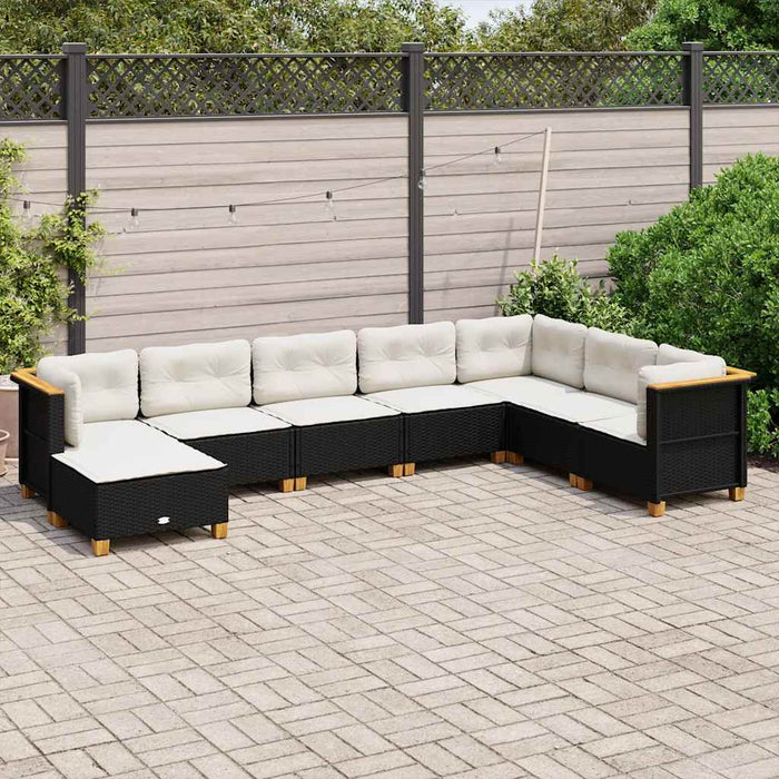Set mobilier de grădină cu perne, 8 piese, negru, poliratan WALTI