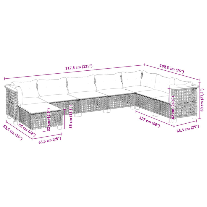 Set mobilier de grădină cu perne, 8 piese, negru, poliratan - WALTI WALTI