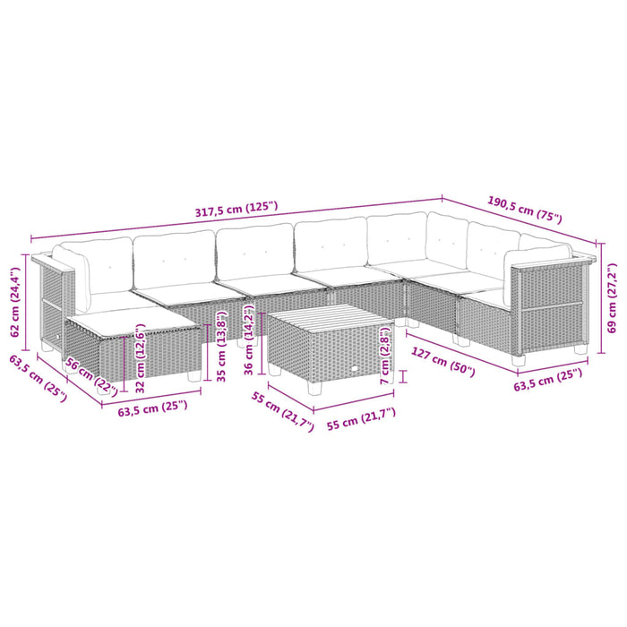 Set mobilier de grădină cu perne, 9 piese, negru, poliratan - WALTI WALTI