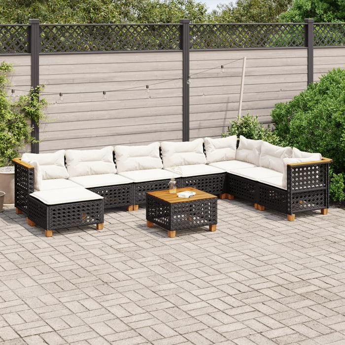 Set mobilier de grădină cu perne, 9 piese, negru, poliratan - WALTI WALTI
