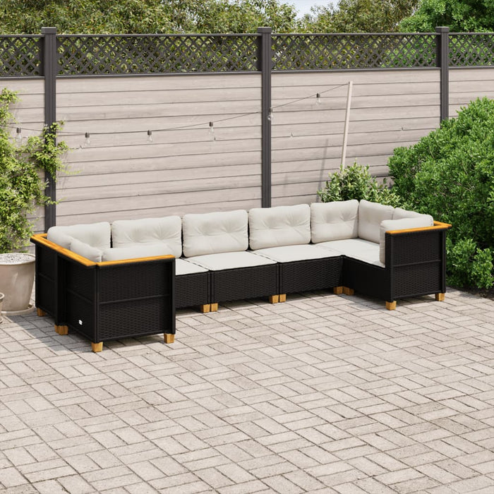 Set canapele de grădină cu perne, 7 piese, negru, poliratan WALTI