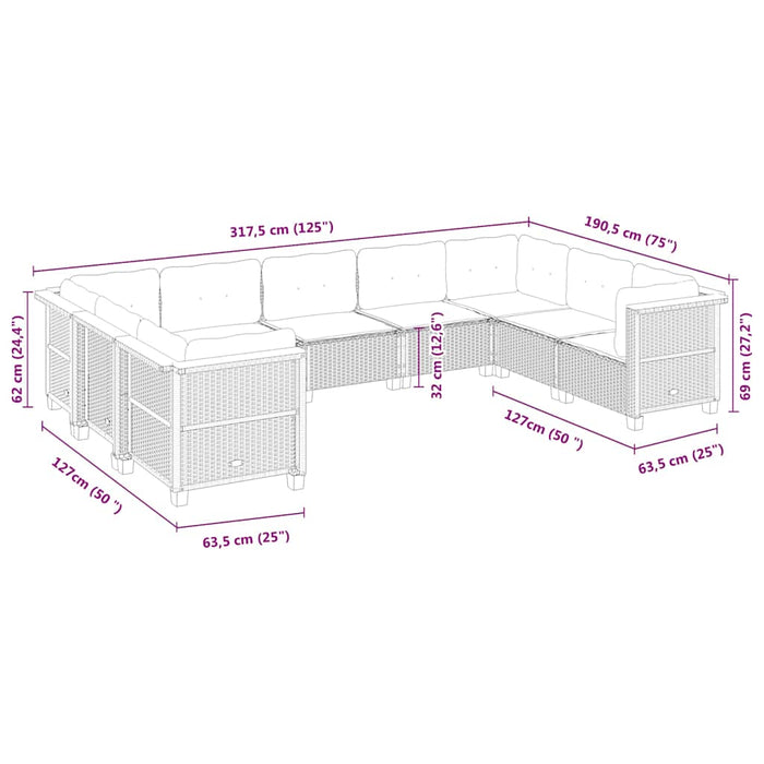 Set mobilier de grădină cu perne, 9 piese, negru, poliratan - WALTI WALTI