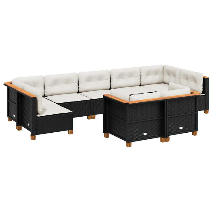 Set mobilier de grădină cu perne, 9 piese, negru, poliratan - WALTI WALTI
