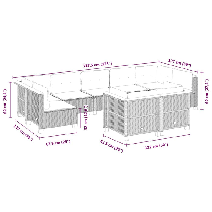 Set mobilier de grădină cu perne, 9 piese, negru, poliratan - WALTI WALTI